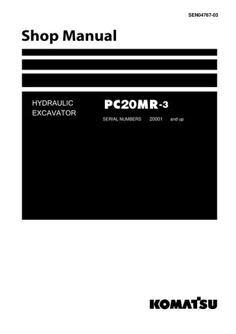 Unlock the full potential of your KOMATSU PC20MR-3 hydraulic excavator with the comprehensive SHOP MANUAL SEN04767-03, available in a convenient PDF format. This essential guide provides detailed schematics, maintenance tips, and troubleshooting advice, ensuring your machine operates at peak performance. Perfect for both seasoned professionals and DIY enthusiasts, this manual is your go-to resource for efficient repairs and upkeep, helping you save time and money while extending the life of your equipment. 