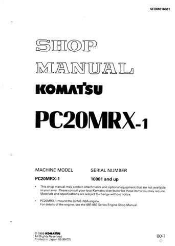 Unlock the full potential of your KOMATSU PC20MRX-1 with the comprehensive Shop Manual SEBM016601, designed specifically for models 10001 and up. This PDF file is an essential resource for technicians and DIY enthusiasts alike, providing detailed diagrams, maintenance tips, and troubleshooting guidance to ensure your equipment operates at peak performance. With easy navigation and clear instructions, this manual empowers you to tackle repairs and maintenance with confidence, saving you time and money. Don't