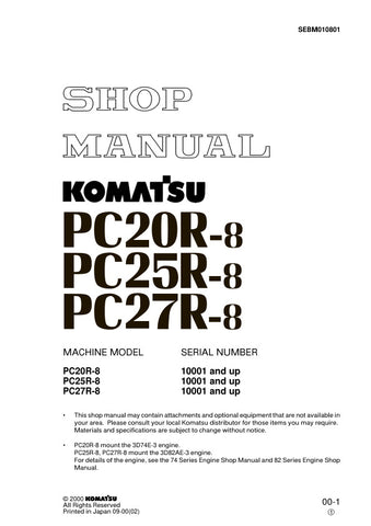 Unlock the full potential of your KOMATSU PC20R-8, PC25R-8, and PC27R-8 excavators with the comprehensive SHOP MANUAL SEBM010801, available as a convenient PDF file. This essential resource provides detailed maintenance guidelines, troubleshooting tips, and repair procedures tailored specifically for models 10001 and up, ensuring you keep your machinery running smoothly and efficiently. With easy navigation and clear illustrations, this manual is a must-have for both professionals and DIY enthusiasts lookin