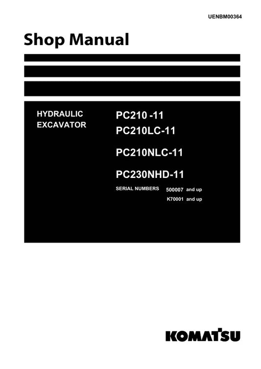 Unlock the full potential of your KOMATSU PC210-11, PC210LC-11, PC210NLC-11, and PC230NHD-11 hydraulic excavators with the comprehensive shop manual UENBM00364. This PDF file is an essential resource for operators and technicians, providing detailed diagrams, maintenance procedures, and troubleshooting tips to ensure optimal performance and longevity of your equipment. With easy navigation and clear instructions, you can confidently tackle repairs and maintenance tasks, saving time and reducing downtime. In
