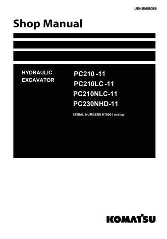 Unlock the full potential of your KOMATSU PC210-11, PC210LC-11, PC210NLC-11, and PC230NHD-11 hydraulic excavators with the comprehensive shop manual UENBM00365. This PDF file is an essential resource for operators and technicians, providing detailed diagrams, maintenance procedures, and troubleshooting tips to ensure optimal performance and longevity of your machinery. With easy navigation and clear instructions, you can confidently tackle repairs and maintenance tasks, saving time and reducing downtime on 