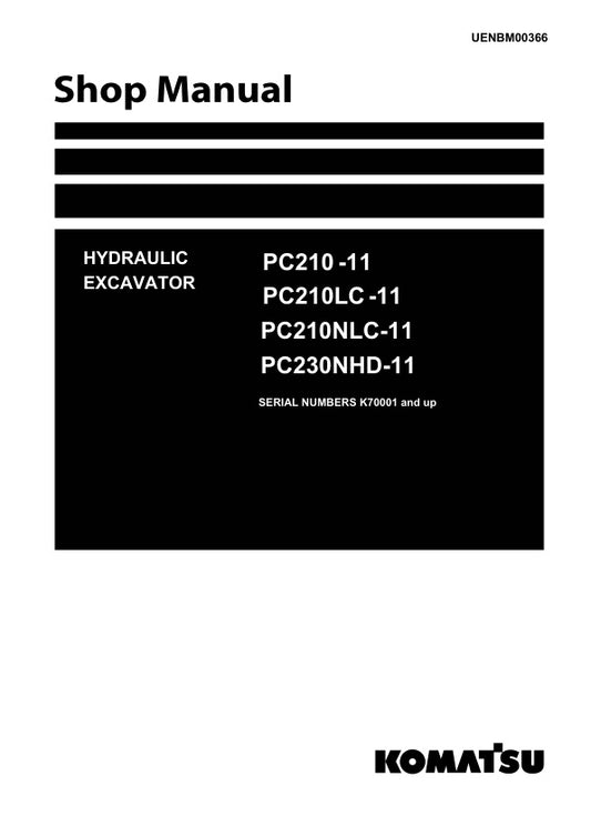 Unlock the full potential of your KOMATSU PC210-11, PC210LC-11, PC210NLC-11, and PC230NHD-11 hydraulic excavators with the comprehensive service manual UENBM00366. This PDF file is an essential resource for operators and technicians, providing detailed maintenance procedures, troubleshooting tips, and specifications to ensure optimal performance and longevity of your equipment. With easy navigation and clear illustrations, you can quickly find the information you need to keep your excavators running smoothl