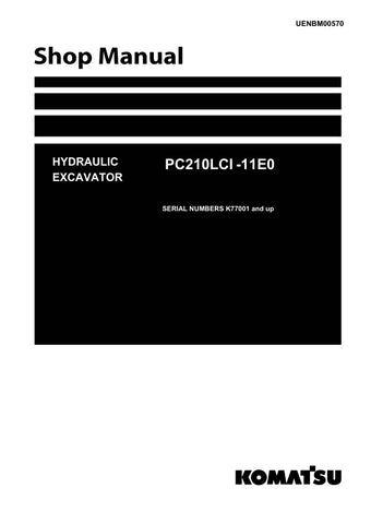 Unlock the full potential of your KOMATSU PC210LCI-11E0 hydraulic excavator with the comprehensive shop manual UENBM00570, available in a convenient PDF format. This essential resource provides detailed diagrams, maintenance tips, and troubleshooting guidance, ensuring you can keep your equipment running smoothly and efficiently. Perfect for both seasoned professionals and DIY enthusiasts, this manual empowers you to perform repairs and maintenance with confidence, ultimately saving you time and money. Don'