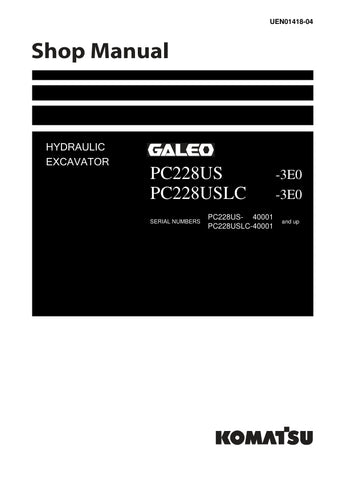Unlock the full potential of your KOMATSU PC228US-3E0 and PC228USLC-3E0 hydraulic excavators with the comprehensive shop manual UEN01418-04. This PDF file is an essential resource for operators and technicians, providing detailed diagrams, maintenance procedures, and troubleshooting tips to ensure optimal performance and longevity of your equipment. With easy navigation and clear instructions, you'll save time and reduce downtime, making it a must-have for anyone looking to enhance their excavator's efficie