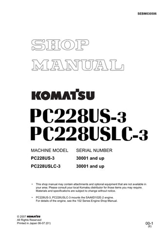 Unlock the full potential of your KOMATSU PC228US-3 and PC228USLC-3 excavators with the comprehensive Service Manual SEBM030506. This PDF file is an essential resource for operators and technicians, providing detailed instructions, troubleshooting tips, and maintenance guidelines to ensure optimal performance and longevity of your machinery. With easy navigation and clear diagrams, you can quickly find the information you need to keep your equipment running smoothly. Invest in this invaluable tool today and