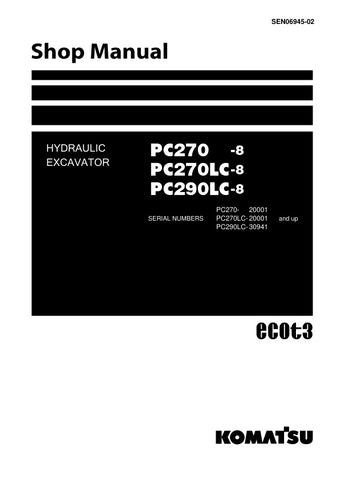 Unlock the full potential of your KOMATSU PC270-8, PC270LC-8, and PC290LC-8 hydraulic excavators with the comprehensive SHOP MANUAL SEN06945-02, available in a convenient PDF format. This essential guide provides detailed schematics, maintenance tips, and troubleshooting advice, ensuring your machinery operates at peak performance. Perfect for both seasoned professionals and DIY enthusiasts, this manual is your go-to resource for maximizing efficiency and minimizing downtime. Invest in your equipment's long