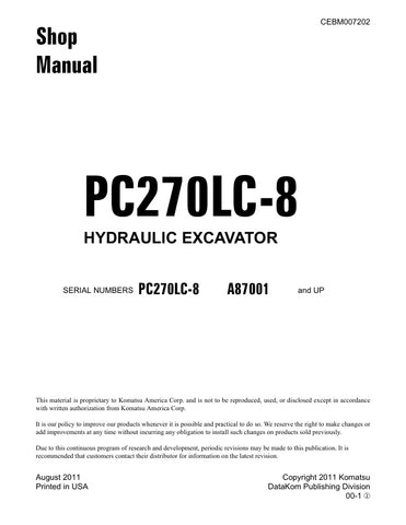 Unlock the full potential of your KOMATSU PC270LC-8 excavator with the comprehensive Hydraulic Excavator Shop Manual (CEBM007202). This PDF file is an essential resource for operators and technicians, providing detailed insights into maintenance, troubleshooting, and repair procedures. With clear diagrams and step-by-step instructions, you can ensure optimal performance and longevity of your equipment. Invest in this manual today to enhance your operational efficiency and reduce downtime.