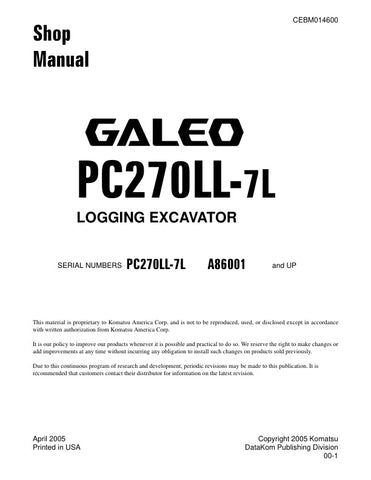 Unlock the full potential of your KOMATSU PC270LL-7L Logging Excavator with the comprehensive Shop Manual (CEBM014600) in PDF format. This essential resource provides detailed insights into maintenance, troubleshooting, and repair procedures, ensuring your equipment operates at peak performance. With easy navigation and clear illustrations, this manual is designed for both seasoned professionals and newcomers alike, making it an invaluable tool for maximizing productivity and minimizing downtime. Invest in 