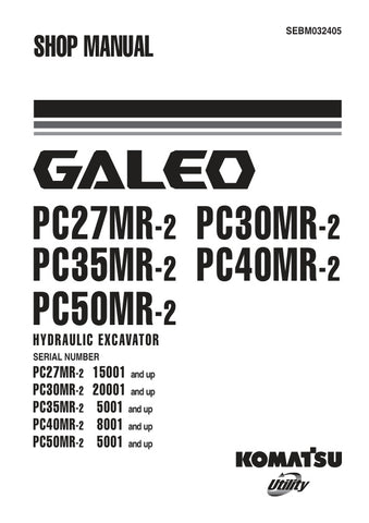 Unlock the full potential of your KOMATSU excavators with the comprehensive GALEO Hydraulic Excavator Shop Manual (SEBM032405) for models PC27MR-2, PC30MR-2, PC35MR-2, PC40MR-2, and PC50MR-2. This PDF file is an essential resource for maintenance and repair, providing detailed diagrams, troubleshooting tips, and step-by-step instructions to ensure your machinery operates at peak performance. Invest in this manual to save time and reduce costly downtime, empowering you to tackle any project with confidence a