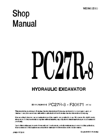 Unlock the full potential of your KOMATSU PC27R-8 with the comprehensive SHOP MANUAL (F30671 & UP) in PDF format. This essential resource provides detailed insights into maintenance, troubleshooting, and repair procedures, ensuring your equipment operates at peak performance. With easy navigation and clear illustrations, this manual is designed for both seasoned professionals and DIY enthusiasts, making it an invaluable addition to your toolkit. Don't miss out on the opportunity to enhance your machine's lo