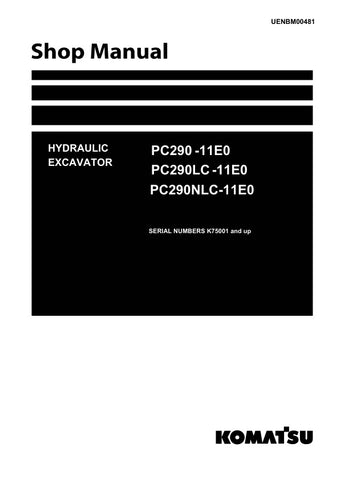 Unlock the full potential of your KOMATSU PC290-11E0, PC290LC-11E0, and PC290NLC-11E0 hydraulic excavators with the comprehensive shop manual UENBM00481. This PDF file is an essential resource for operators and technicians, providing detailed diagrams, maintenance procedures, and troubleshooting tips to ensure optimal performance and longevity of your equipment. With easy navigation and clear instructions, you can confidently tackle repairs and maintenance tasks, saving time and reducing downtime. Invest in
