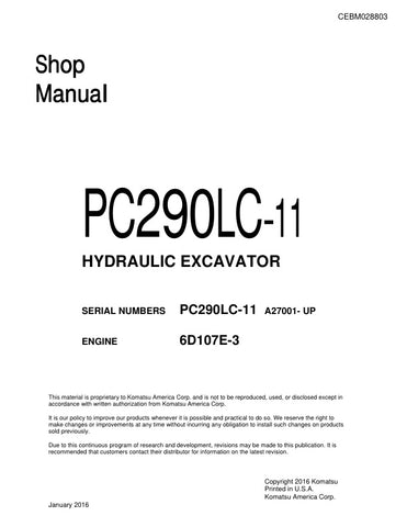 Unlock the full potential of your KOMATSU PC290LC-11 hydraulic excavator with the comprehensive CEBM028803 shop manual, available in a convenient PDF format. This essential resource provides detailed schematics, maintenance guidelines, and troubleshooting tips, ensuring you can keep your equipment running smoothly and efficiently. Perfect for both seasoned professionals and DIY enthusiasts, this manual is your go-to guide for maximizing performance and minimizing downtime. Don't miss out on the opportunity 