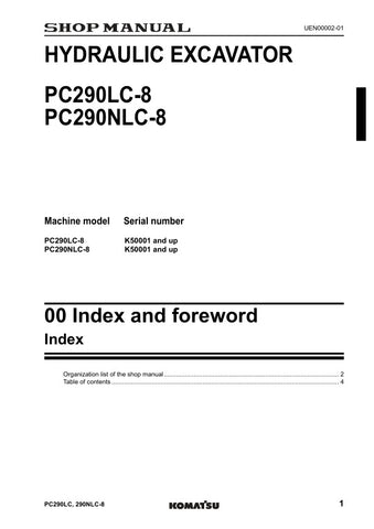  Unlock the full potential of your KOMATSU PC290LC-8 and PC290NLC-8 hydraulic excavators with the comprehensive shop manual (UEN00001-01) in PDF format. This essential resource provides detailed diagrams, maintenance tips, and troubleshooting guidance, ensuring you can keep your machinery running smoothly and efficiently. Perfect for both seasoned professionals and DIY enthusiasts, this manual is your go-to guide for maximizing performance and minimizing downtime. Invest in your equipment's longevity and re