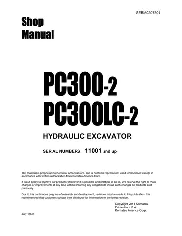 Unlock the full potential of your KOMATSU PC300-2 and PC300LC-2 hydraulic excavators with the comprehensive SEBM0207B01 shop manual in PDF format. This essential resource provides detailed schematics, maintenance guidelines, and troubleshooting tips, ensuring you can keep your machinery running smoothly and efficiently. Perfect for both seasoned professionals and DIY enthusiasts, this manual is your go-to guide for maximizing performance and minimizing downtime. Invest in your equipment's longevity and reli