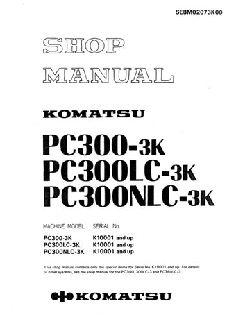 Unlock the full potential of your KOMATSU PC300-3K, PC300LC-3K, and PC300NLC-3K excavators with the comprehensive SHOP MANUAL SEBM02073K00. This PDF file is an essential resource for operators and technicians, providing detailed insights into maintenance, troubleshooting, and repair procedures. With clear diagrams and step-by-step instructions, you can ensure optimal performance and longevity of your machinery. Invest in this manual today to enhance your operational efficiency and reduce downtime.