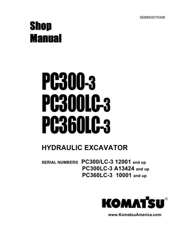Unlock the full potential of your KOMATSU PC300-3, PC300LC-3, and PC360LC-3 hydraulic excavators with the comprehensive shop manual SEBM02070308, available in a convenient PDF format. This essential resource provides detailed diagrams, maintenance tips, and troubleshooting guidance, ensuring you can keep your machinery running smoothly and efficiently. Perfect for both seasoned professionals and DIY enthusiasts, this manual is your go-to guide for maximizing performance and minimizing downtime. Don't miss o