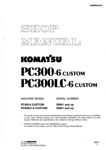 Unlock the full potential of your KOMATSU PC300-6 and PC300LC-6 excavators with the comprehensive SHOP MANUAL SEBM007201, available in a convenient PDF format. This detailed guide, tailored for models 30001 and up, provides essential insights into maintenance, troubleshooting, and repair procedures, ensuring your machinery operates at peak performance. With easy navigation and clear illustrations, this manual is an invaluable resource for both professionals and DIY enthusiasts, helping you save time and red