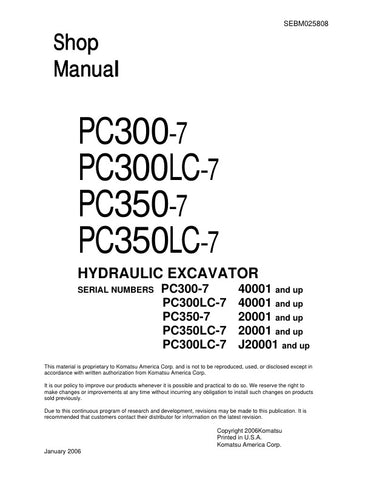 Unlock the full potential of your KOMATSU PC300-7, PC300LC-7, PC350-7, and PC350LC-7 hydraulic excavators with the comprehensive shop manual SEBM025808, available in a convenient PDF format. This essential resource provides detailed diagrams, maintenance tips, and troubleshooting guidance, ensuring you can keep your machinery running smoothly and efficiently. Perfect for both seasoned professionals and DIY enthusiasts, this manual is your go-to guide for maximizing performance and minimizing downtime. Inves