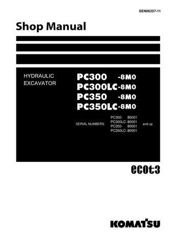 Unlock the full potential of your KOMATSU PC300-8M0, PC300LC-8M0, PC350-8M0, and PC350LC-8M0 hydraulic excavators with the comprehensive SEN06257-11 shop manual in PDF format. This essential resource provides detailed schematics, maintenance guidelines, and troubleshooting tips, ensuring your machinery operates at peak performance. With easy navigation and clear instructions, this manual is designed for both seasoned professionals and DIY enthusiasts, making it an invaluable addition to your equipment toolk