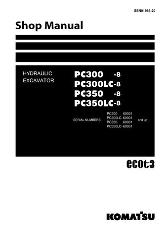 Unlock the full potential of your KOMATSU PC300-8, PC300LC-8, PC350-8, and PC350LC-8 hydraulic excavators with the comprehensive SEN01983-20 shop manual in PDF format. This essential resource provides detailed diagrams, maintenance tips, and troubleshooting guidance, ensuring your machinery operates at peak performance. Perfect for both seasoned professionals and DIY enthusiasts, this manual is your go-to guide for efficient repairs and upkeep, saving you time and money while extending the life