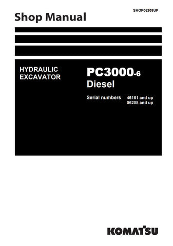 Unlock the full potential of your KOMATSU PC3000-6 Diesel Hydraulic Excavator with our comprehensive Shop Manual (Shop06208UP). This PDF file is meticulously designed for models 46151 and up, providing you with essential maintenance guidelines, troubleshooting tips, and detailed diagrams to ensure optimal performance and longevity of your equipment. Whether you're a seasoned technician or a DIY enthusiast, this manual is an invaluable resource that empowers you to tackle repairs with confidence and precisio