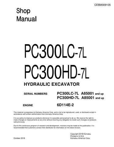 Unlock the full potential of your KOMATSU PC300LC-7L and PC300HD-7L hydraulic excavators with the comprehensive shop manual CEBM009105, available in a convenient PDF format. This essential resource provides detailed schematics, maintenance guidelines, and troubleshooting tips, ensuring you can keep your machinery running smoothly and efficiently. Perfect for both seasoned professionals and DIY enthusiasts, this manual empowers you to perform repairs and maintenance with confidence, ultimately saving you tim