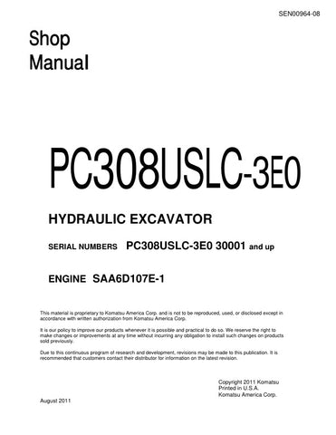 Unlock the full potential of your KOMATSU PC308USLC-3E0 hydraulic excavator with the comprehensive SHOP MANUAL SEN00964-08, available in a convenient PDF format. This essential resource provides detailed schematics, maintenance guidelines, and troubleshooting tips, ensuring you can keep your equipment running smoothly and efficiently. Perfect for operators and technicians alike, this manual is designed to enhance your understanding of the machine, reduce downtime, and extend its lifespan. Invest in your exc