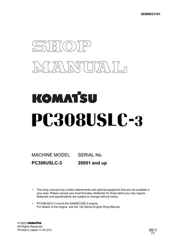 Unlock the full potential of your KOMATSU PC308USLC-3 with the comprehensive SHOP MANUAL SEBM033101, available as a convenient PDF file. This essential resource provides detailed insights into maintenance, troubleshooting, and repair procedures, ensuring your equipment operates at peak performance. With easy navigation and clear illustrations, this manual is designed for both seasoned professionals and DIY enthusiasts, making it an invaluable addition to your toolkit. Don't miss the opportunity to enhance y