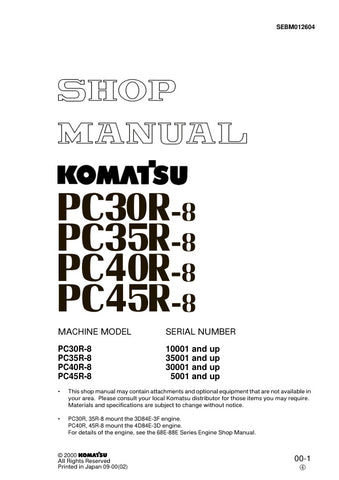 Unlock the full potential of your Komatsu machinery with the KOMATSU PC30R-8, PC35R-8, PC40R-8, and PC45R-8 Shop Manual (SEBM012604) in PDF format. This comprehensive manual provides detailed insights into maintenance, troubleshooting, and repair procedures, ensuring your equipment operates at peak performance. With easy navigation and clear illustrations, you can quickly find the information you need to keep your machines running smoothly. Invest in this essential resource today and enhance your operationa