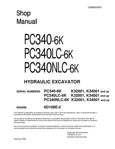 Unlock the full potential of your KOMATSU PC340-6K, PC340LC-6K, and PC340NLC-6K hydraulic excavators with the comprehensive shop manual UEBM000901, available in a convenient PDF format. This essential resource provides detailed diagrams, maintenance tips, and troubleshooting guidance, ensuring your machinery operates at peak performance. Perfect for both seasoned professionals and DIY enthusiasts, this manual empowers you to tackle repairs and maintenance with confidence, saving you time and money. Don't mi