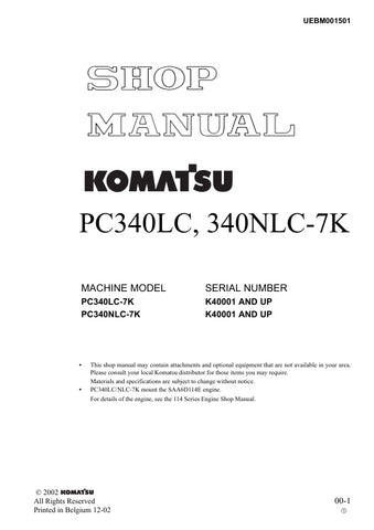 Unlock the full potential of your KOMATSU PC340LC-7K and PC340NLC-7K excavators with the comprehensive SHOP MANUAL UEBM001501, available as a convenient PDF file. This essential resource provides detailed insights into maintenance, troubleshooting, and repair procedures, ensuring your machinery operates at peak performance. With easy navigation and clear illustrations, this manual is designed for both seasoned professionals and DIY enthusiasts, making it an invaluable addition to your equipment toolkit. Don