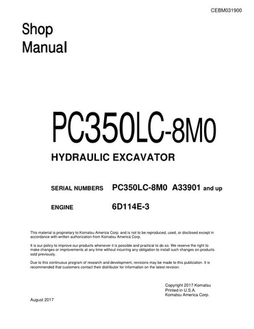 Discover the ultimate resource for maintaining your KOMATSU PC350LC-8M0 Hydraulic Excavator with the comprehensive shop manual (CEBM031900) in PDF format. This detailed guide provides essential information on repair, maintenance, and troubleshooting, ensuring your excavator operates at peak performance. With easy navigation and clear illustrations, you can quickly access the information you need to keep your machinery running smoothly. Invest in this invaluable manual today and enhance your operational effi