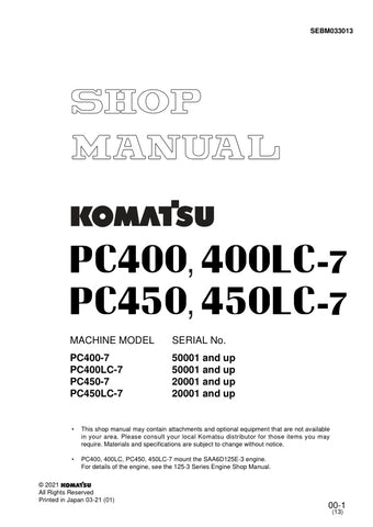 Unlock the full potential of your Komatsu machinery with the KOMATSU PC400-7, PC400LC-7, PC450-7, and PC450LC-7 Shop Manual SEBM033013 in PDF format. This comprehensive manual provides detailed insights into maintenance, troubleshooting, and repair procedures, ensuring your equipment operates at peak performance. With easy navigation and clear illustrations, this digital resource is essential for both seasoned professionals and DIY enthusiasts looking to enhance their understanding and efficiency. Invest in