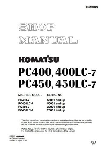 Unlock the full potential of your KOMATSU PC400LC-7, PC450LC-7, PC400-7, and PC450-7 hydraulic excavators with the comprehensive SHOP MANUAL SEBM033012 in PDF format. This essential resource provides detailed schematics, maintenance guidelines, and troubleshooting tips, ensuring your machinery operates at peak performance. With easy navigation and clear instructions, this manual is perfect for both seasoned professionals and DIY enthusiasts looking to enhance their repair and maintenance skills. Invest in y