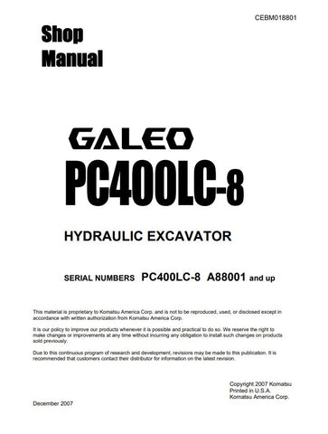 Unlock the full potential of your KOMATSU PC400LC-8 Hydraulic Excavator with the comprehensive CEBM018801 Shop Manual in PDF format. This essential resource provides detailed diagrams, maintenance tips, and troubleshooting guidance, ensuring you can keep your equipment running smoothly and efficiently. Perfect for operators and technicians alike, this manual is designed to enhance your understanding of the machine's components and systems, ultimately saving you time and money on repairs. Don't miss out on t