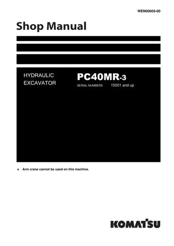 Unlock the full potential of your KOMATSU PC40MR-3 hydraulic excavator with the comprehensive shop manual (WEN00005-00) in PDF format. This essential resource provides detailed diagrams, maintenance tips, and troubleshooting guidance, ensuring you can keep your equipment running smoothly and efficiently. Perfect for both seasoned professionals and DIY enthusiasts, this manual is your go-to guide for maximizing performance and minimizing downtime. Don't miss out on the opportunity to enhance your excavator's