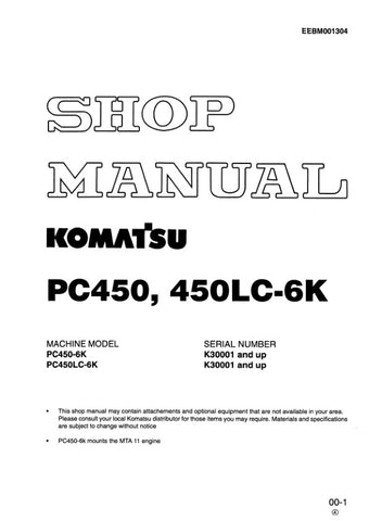 Unlock the full potential of your KOMATSU PC450-6K and PC450LC-6K excavators with the comprehensive SHOP MANUAL EEBM001304, available in a convenient PDF format. This essential resource provides detailed insights into maintenance, troubleshooting, and repair procedures, ensuring your machinery operates at peak performance. With easy navigation and clear illustrations, this manual is designed for both seasoned professionals and DIY enthusiasts, making it an invaluable addition to your equipment toolkit. Don'