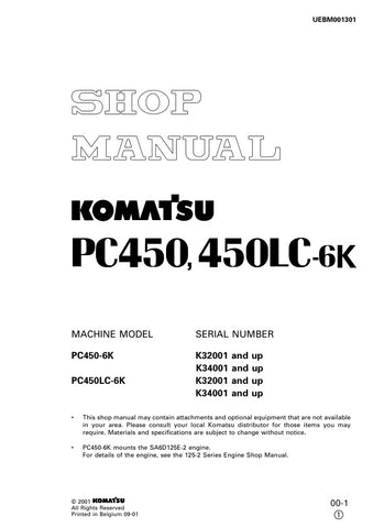 Unlock the full potential of your KOMATSU PC450-6K and PC450LC-6K excavators with the comprehensive SHOP MANUAL UEBM001301, available as a convenient PDF file. This essential resource provides detailed insights into maintenance, troubleshooting, and repair procedures, ensuring your machinery operates at peak performance. With easy navigation and clear illustrations, this manual is designed for both seasoned professionals and DIY enthusiasts, making it an invaluable addition to your equipment toolkit. Don't 