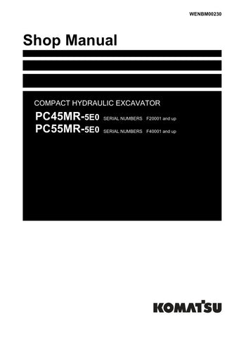 Discover the ultimate resource for maintaining your KOMATSU PC45MR-5E0 and PC55MR-5E0 compact hydraulic excavators with the comprehensive shop manual (WENBM00230) in PDF format. This detailed guide covers models F20001 & UP and F40001 & UP, providing essential information on operation, maintenance, and troubleshooting. With clear illustrations and step-by-step instructions, you can ensure optimal performance and longevity of your equipment. Invest in this invaluable manual today and empower yourself with th