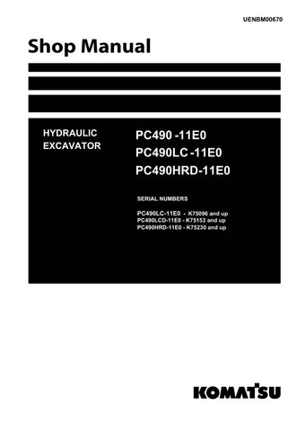Unlock the full potential of your KOMATSU PC490-11E0, PC490LC-11E0, and PC490HRD-11E0 hydraulic excavators with the comprehensive shop manual UENBM00670. This PDF file is an essential resource for operators and technicians, providing detailed diagrams, maintenance procedures, and troubleshooting tips to ensure optimal performance and longevity of your equipment. With easy navigation and clear instructions, you can confidently tackle repairs and maintenance tasks, saving time and reducing downtime on the job