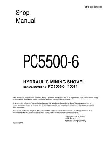 Unlock the full potential of your Komatsu PC5500-6 with the comprehensive SHOP MANUAL SMPC550015011, available in a convenient PDF format. This essential manual provides detailed insights into maintenance, troubleshooting, and repair procedures, ensuring your equipment operates at peak performance. With easy navigation and clear illustrations, you can quickly find the information you need to keep your machinery running smoothly. Invest in this invaluable resource today and enhance your operational efficienc