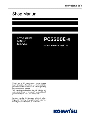 Unlock the full potential of your KOMATSU PC5500E-6 hydraulic mining shovel with our comprehensive shop manual (15084-XE-GB-0) in PDF format. This essential resource provides detailed insights into maintenance, troubleshooting, and operational guidelines, ensuring your equipment runs efficiently and effectively. With easy navigation and clear illustrations, this manual is designed for both seasoned professionals and newcomers alike, making it an invaluable tool for maximizing productivity and minimizing dow