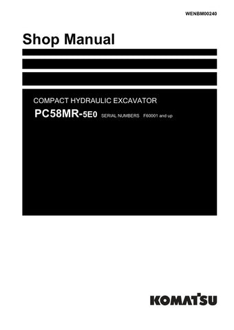 Unlock the full potential of your KOMATSU PC58MR-5E0 Compact Hydraulic Excavator with the comprehensive shop manual (WENBM00240) in PDF format. This essential resource provides detailed diagrams, maintenance tips, and troubleshooting guidance, ensuring you can keep your equipment running smoothly and efficiently. Perfect for both seasoned professionals and DIY enthusiasts, this manual is your go-to guide for maximizing performance and minimizing downtime. Download now and take the first step towards enhance