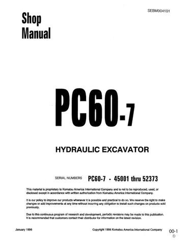Unlock the full potential of your KOMATSU PC60-7 Hydraulic Excavator with the comprehensive SEBM004101 Shop Manual in PDF format. This essential resource provides detailed diagrams, maintenance tips, and troubleshooting guidance, ensuring you can keep your equipment running smoothly and efficiently. Perfect for both seasoned professionals and DIY enthusiasts, this manual is your go-to guide for maximizing performance and minimizing downtime. Invest in your machinery's longevity and enhance your operational 