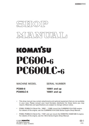 Unlock the full potential of your Komatsu PC600-6 and PC600LC-6 excavators with the comprehensive SHOP MANUAL SEBM017111, available in a convenient PDF format. This detailed manual provides essential information on maintenance, troubleshooting, and repair procedures, ensuring your machinery operates at peak performance. With easy navigation and clear illustrations, you can quickly find the guidance you need to keep your equipment running smoothly and efficiently. Invest in this invaluable resource today and