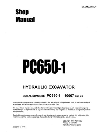 Unlock the full potential of your KOMATSU PC650-1 Hydraulic Excavator with the comprehensive Shop Manual SEBM0209A04, available in a convenient PDF format. This essential resource provides detailed insights into maintenance, troubleshooting, and repair procedures, ensuring your equipment operates at peak performance. With easy navigation and clear illustrations, this manual is designed for both seasoned professionals and DIY enthusiasts, making it an invaluable addition to your toolkit. Don't miss the oppor
