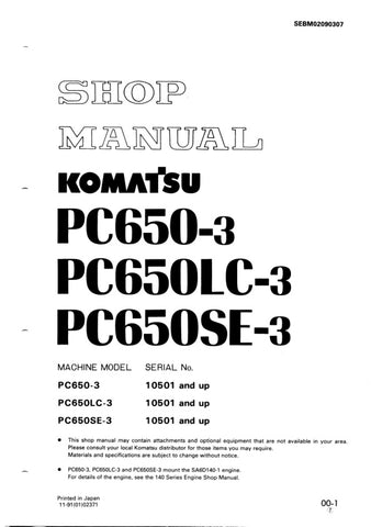 Unlock the full potential of your KOMATSU PC650-3, PC650LC-3, and PC650SE-3 excavators with the comprehensive Shop Manual SEBM02090307, available in a convenient PDF format. This essential resource provides detailed maintenance procedures, troubleshooting tips, and specifications tailored for models 10501 and up, ensuring you have the knowledge to keep your machinery running smoothly and efficiently. Perfect for both seasoned professionals and DIY enthusiasts, this manual is your go-to guide for maximizing 