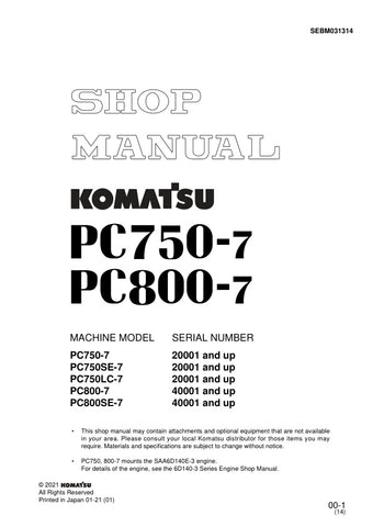 Unlock the full potential of your Komatsu heavy machinery with the KOMATSU PC750-7, PC750SE-7, PC750LC-7, PC800-7, and PC800SE-7 Shop Manual SEBM031314 in PDF format. This comprehensive manual provides detailed insights into maintenance, troubleshooting, and repair procedures, ensuring your equipment operates at peak performance. With easy navigation and clear illustrations, you can quickly find the information you need to keep your machines running smoothly and efficiently. Invest in this essential resourc
