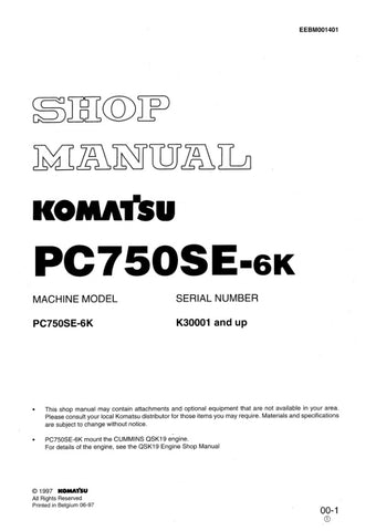 Unlock the full potential of your KOMATSU PC750SE-6K with the comprehensive SHOP MANUAL EEBM001401, designed specifically for models K30001 and up. This PDF file is an essential resource for operators and technicians, providing detailed insights into maintenance, troubleshooting, and repair procedures. With clear diagrams and step-by-step instructions, you can ensure optimal performance and longevity of your equipment. Invest in this manual today to enhance your operational efficiency and reduce downtime.