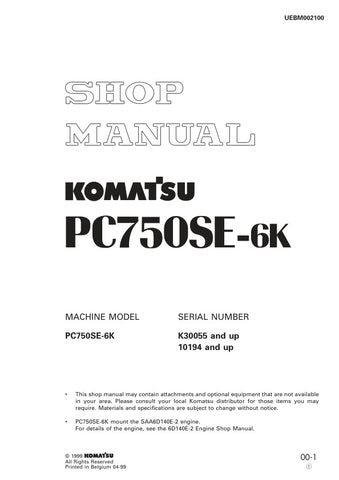 Unlock the full potential of your KOMATSU PC750SE-6K with the comprehensive Shop Manual UEBM002100, designed specifically for models K30055 & UP, 10194 & UP. This PDF file is an essential resource for technicians and operators alike, providing detailed insights into maintenance, troubleshooting, and repair procedures. With clear diagrams and step-by-step instructions, you can ensure optimal performance and longevity of your equipment, making it a must-have for anyone looking to enhance their operational eff